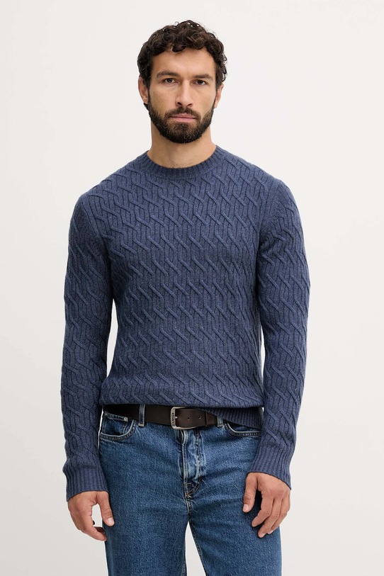 United Colors of Benetton sweter z dodatkiem wełny okrągły niebieski 1335U10A9