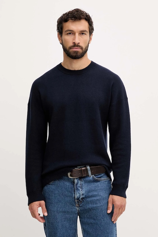 United Colors of Benetton sweter z dodatkiem wełny okrągły granatowy 1Y6SK10A7