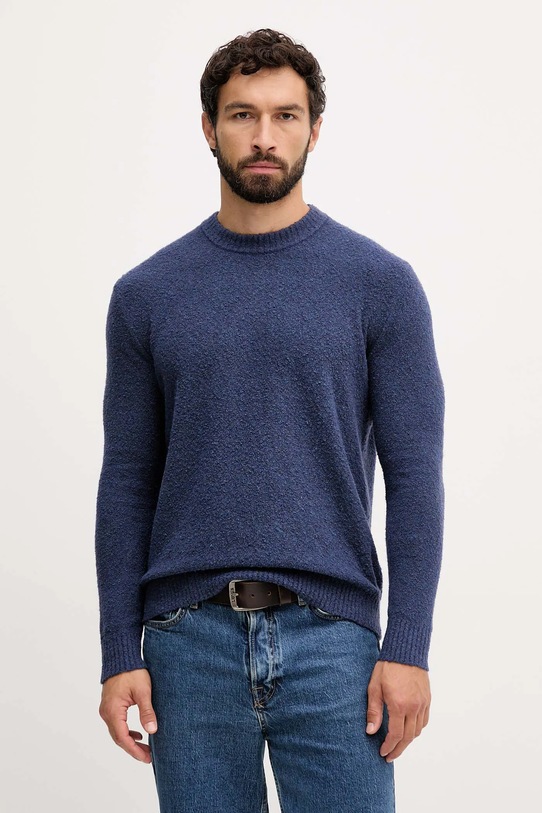 United Colors of Benetton sweter z domieszką wełny okrągły niebieski 1L5YU10AD