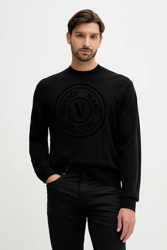 Versace Jeans Couture sweter z dodatkiem wełny okrągły czarny 79GAFM15.CMN06