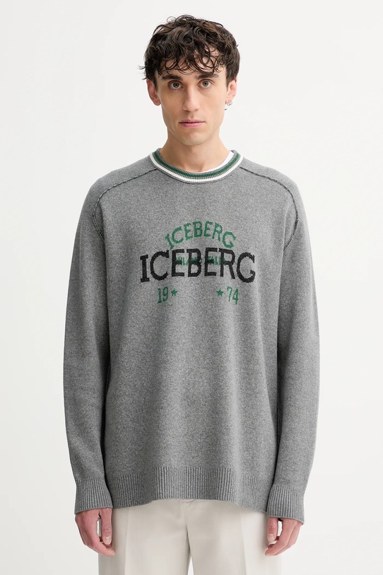 Iceberg sweter z wełną okrągły szary A018.7469