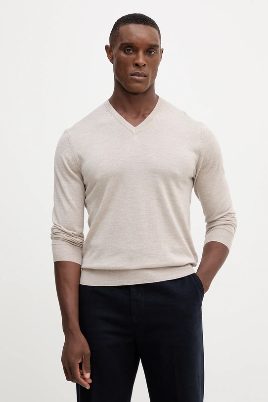 Hackett London sweter z wełną szpic beżowy HM7000001