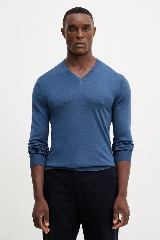Hackett London sweter z wełną szpic granatowy HM7000001
