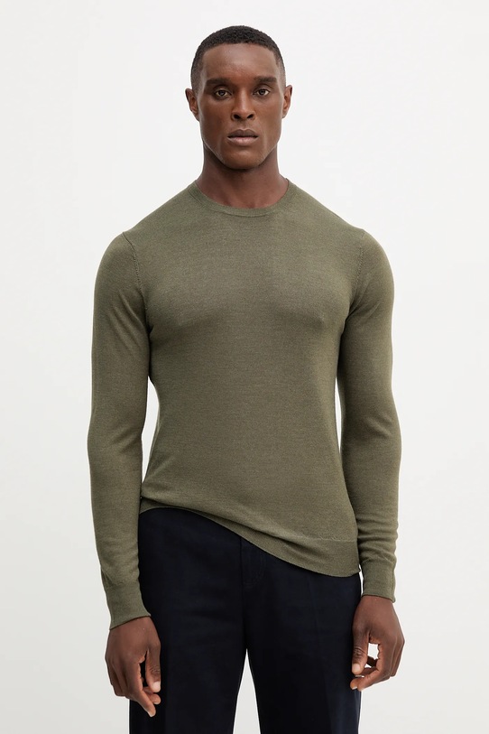 Hackett London sweter z wełną okrągły zielony HM7000006