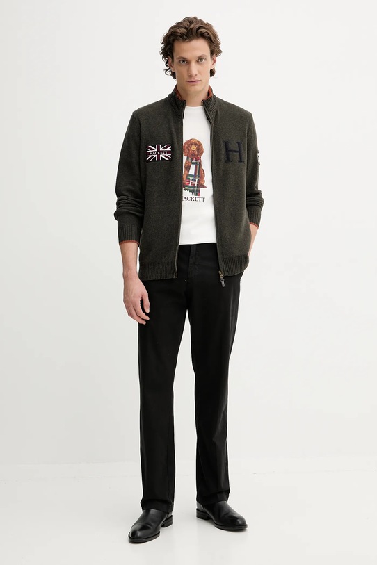 Hackett London kardigan wełniany HM7000052 zielony AW25