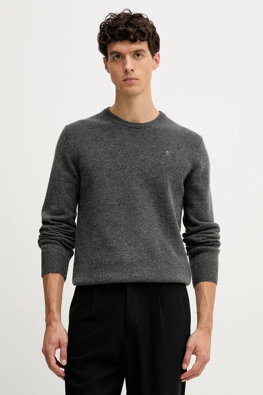 Hackett London sweter wełniany okrągły szary HM7000075