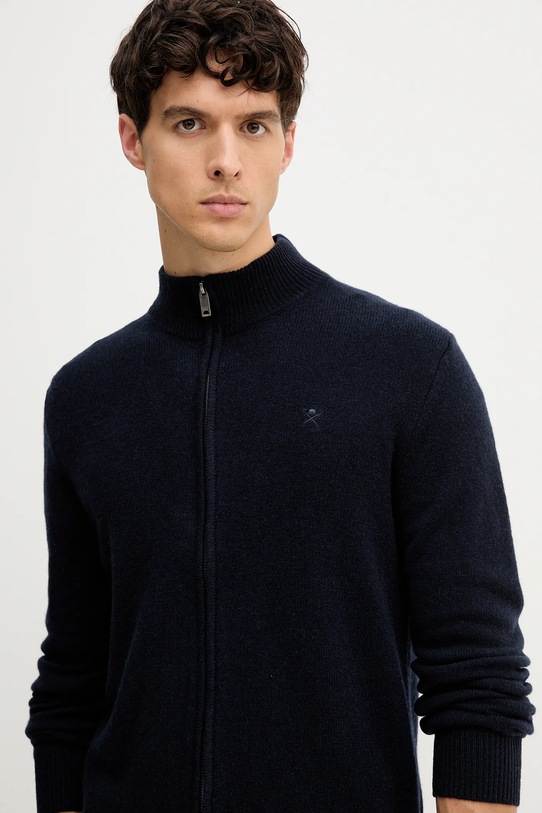 Шерстяной кардиган Hackett London тёмно-синий HM7000077