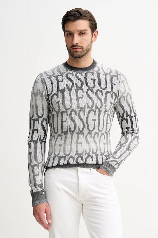 Guess sweter z domieszką wełny JOSHWA okrągły szary M5BR24.Z0500