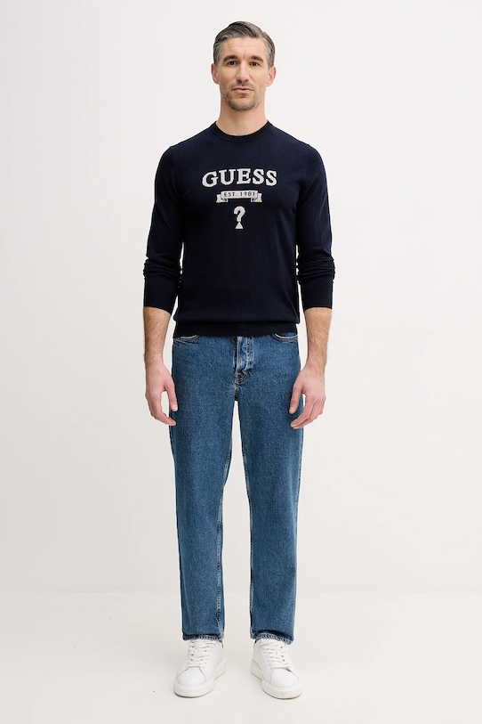 Guess sweter z domieszką jedwabiu HAMMOND M5YR00.Z0122 granatowy AW25