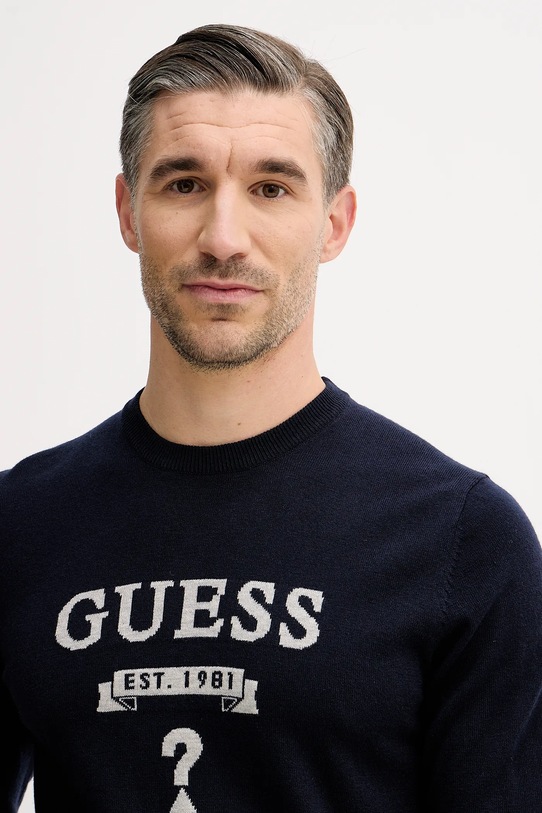 Guess sweter z domieszką jedwabiu HAMMOND granatowy M5YR00.Z0122