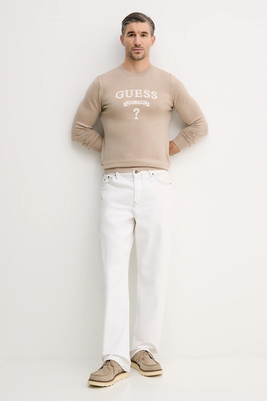 Guess sweter z domieszką jedwabiu HAMMOND M5YR00.Z0122 beżowy AW25