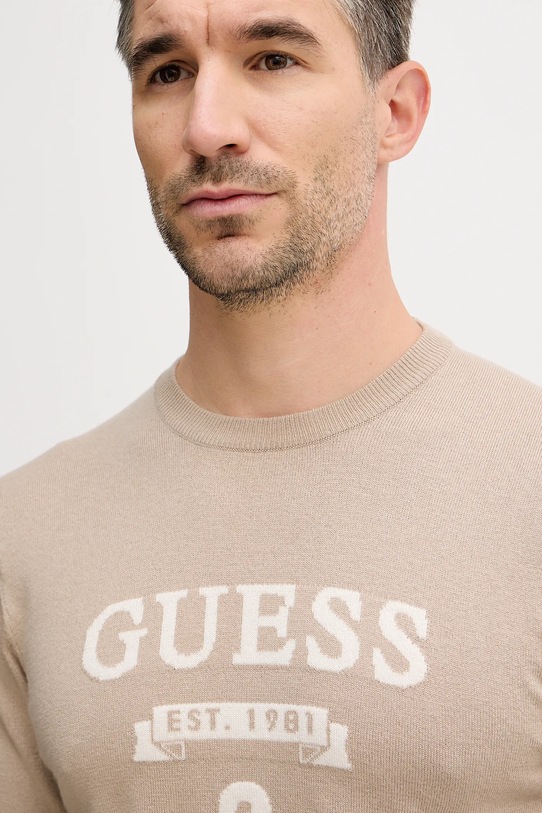 Guess sweter z domieszką jedwabiu HAMMOND beżowy M5YR00.Z0122