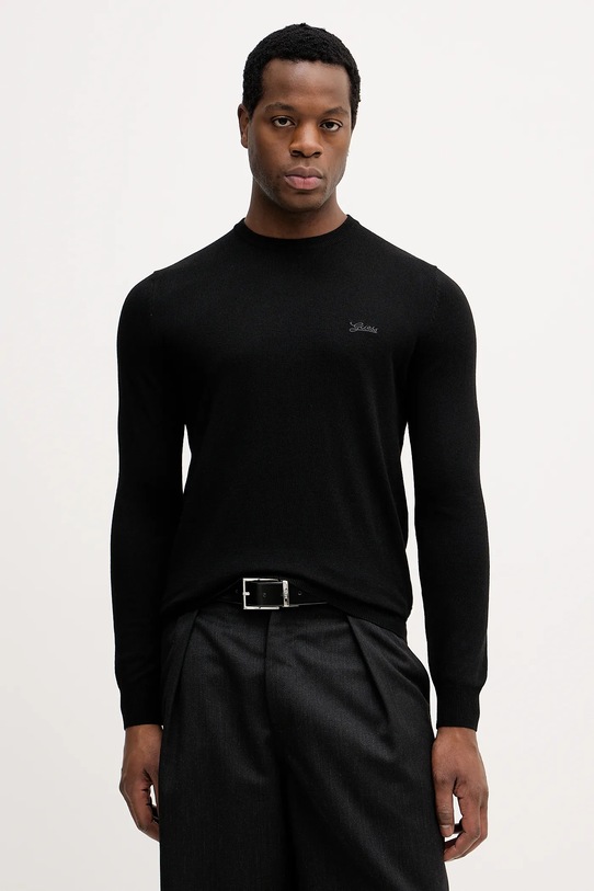 Guess sweter z domieszką jedwabiu DANIEL okrągły czarny M5YR26.Z0122