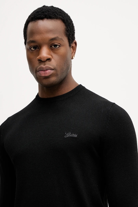 Guess sweter z domieszką jedwabiu DANIEL czarny M5YR26.Z0122