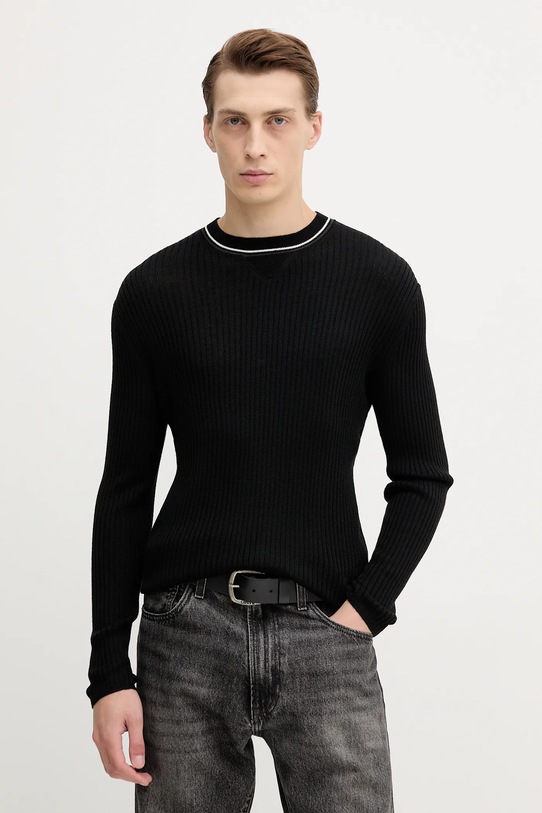 Armani Exchange sweter wełniany okrągły czarny XM000893.AF14007