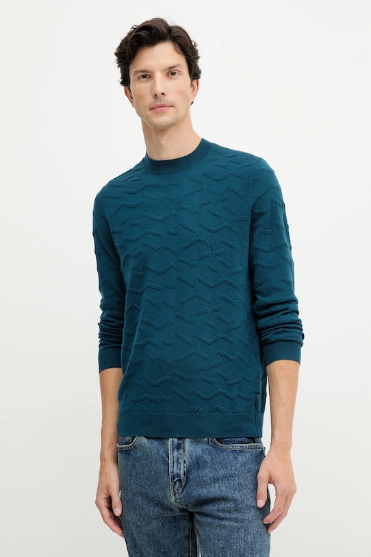 Armani Exchange sweter z dodatkiem wełny okrągły turkusowy XM001560.AF11982
