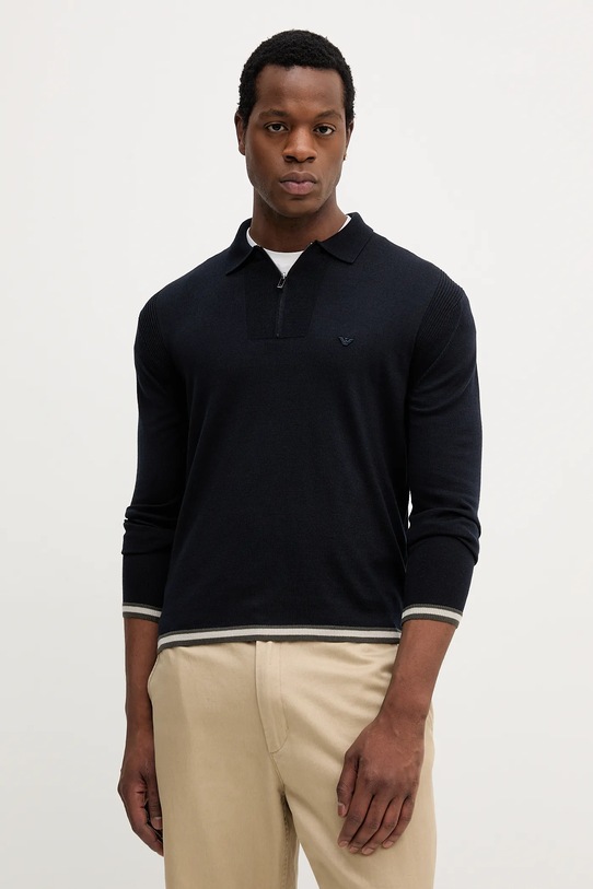 Emporio Armani sweter wełniany wełna granatowy EM001512.AF14158