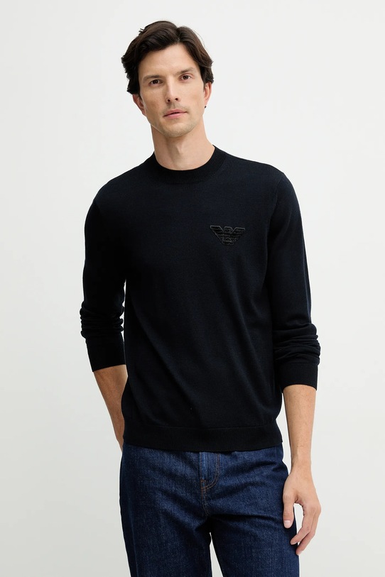 Emporio Armani sweter wełniany okrągły granatowy EM002419.AF14158