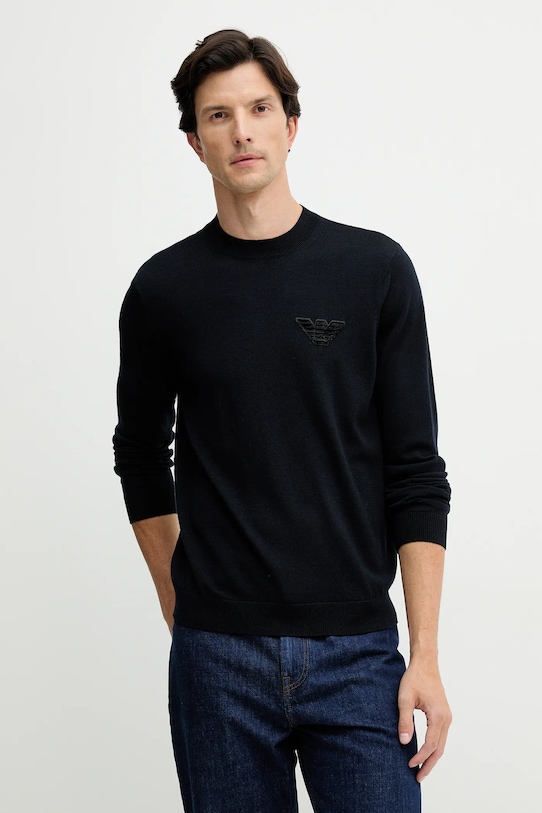 Emporio Armani sweter wełniany okrągły granatowy EM002419.AF14158