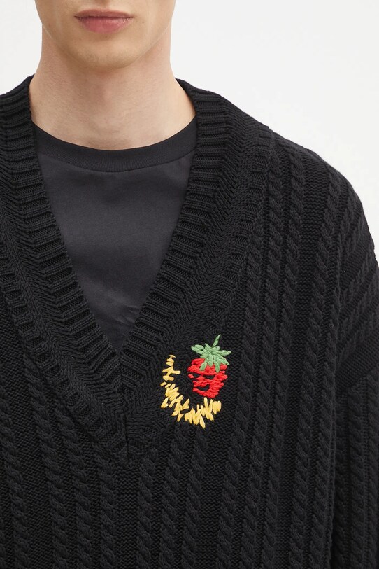 Sky High Farm sweter bawełniany Cableknit v-neck czarny SHF07N005