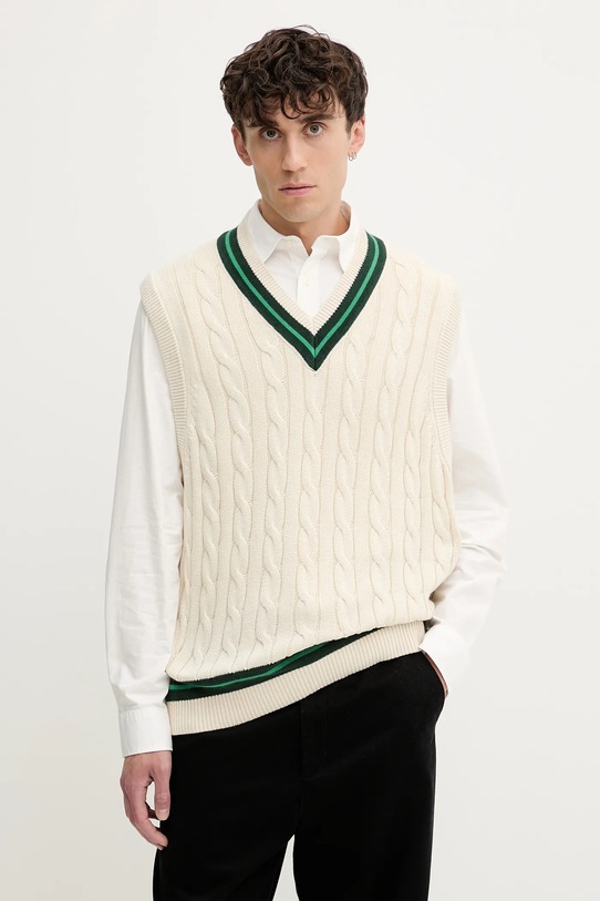 Bavlněná vesta Abercrombie & Fitch V výstřih béžová KI120.5140.150