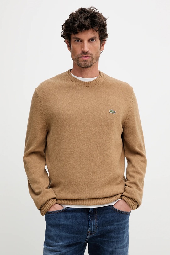 Шерстяной свитер Lacoste тонкий коричневый AH2916