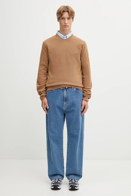 Lacoste sweter wełniany AH2916 brązowy