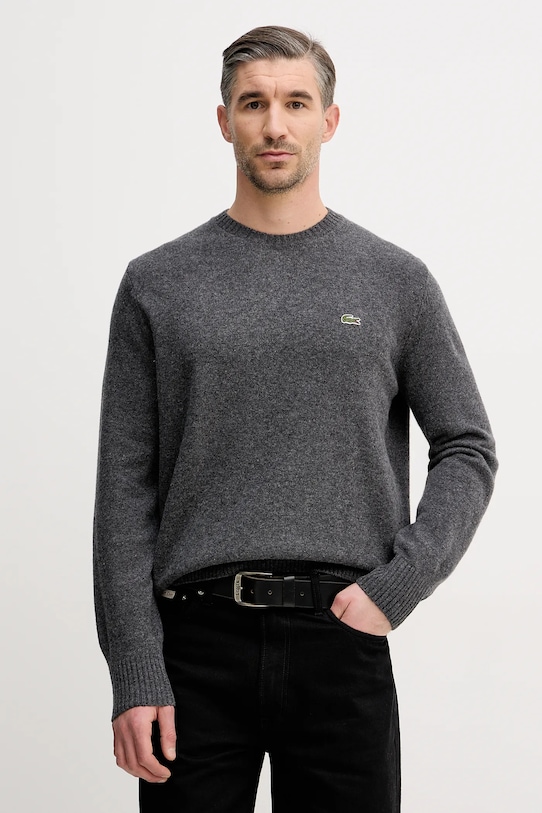 Lacoste sweter wełniany okrągły szary AH2916