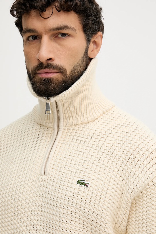 Lacoste sweter z dodatkiem wełny beżowy AH5205
