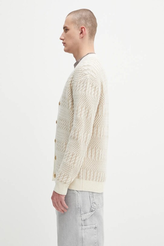 Drôle de Monsieur kardigan wełniany Le Cardigan Torsades Bicolore H.CA160.WO018 beżowy AW25
