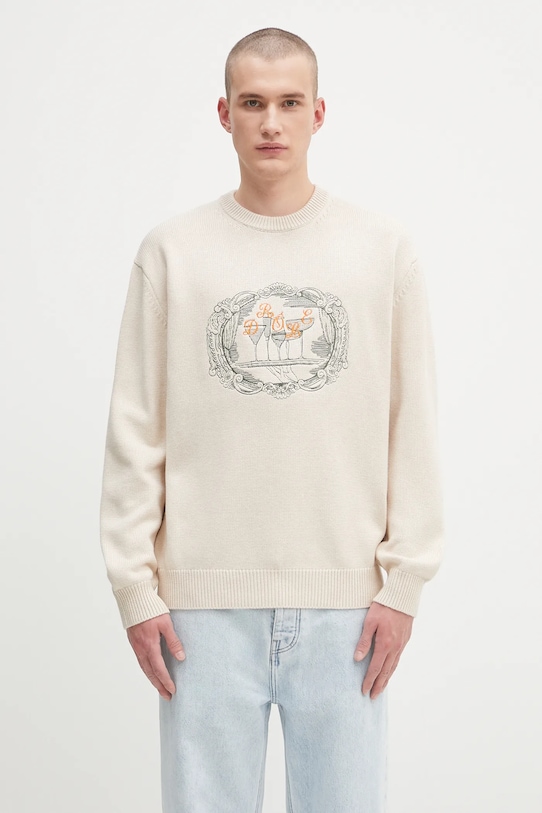 Drôle de Monsieur sweter wełniany La Maille Plateau okrągły beżowy H.PO190.WO023