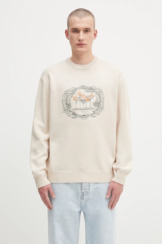 Drôle de Monsieur sweter wełniany La Maille Plateau okrągły beżowy H.PO190.WO023