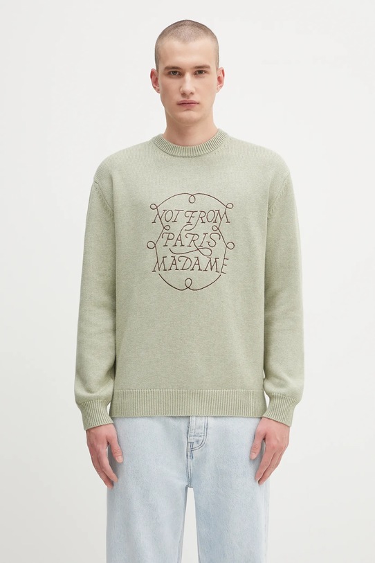 Шерстяной свитер Drôle de Monsieur La Maille Slogan Tresses шерсть зелёный H.PO191.WO023