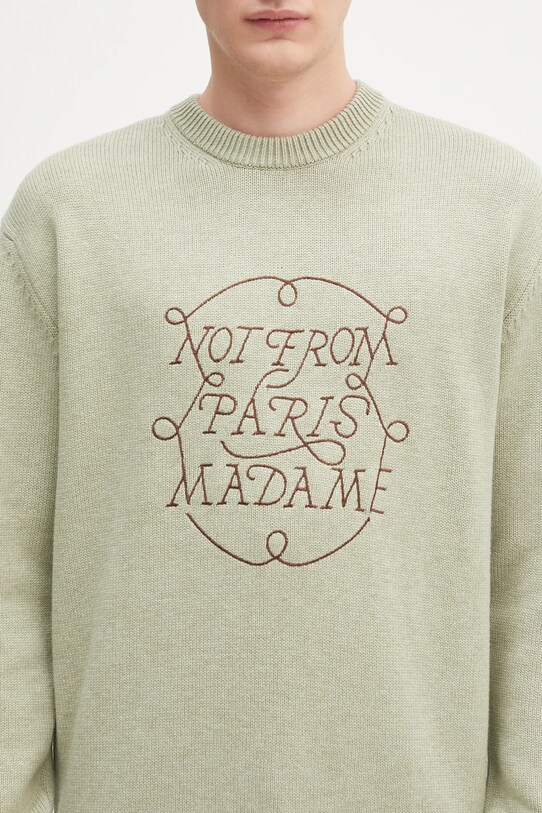 Drôle de Monsieur sweter wełniany La Maille Slogan Tresses zielony H.PO191.WO023