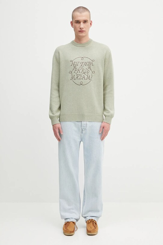 Drôle de Monsieur sweter wełniany La Maille Slogan Tresses H.PO191.WO023 zielony