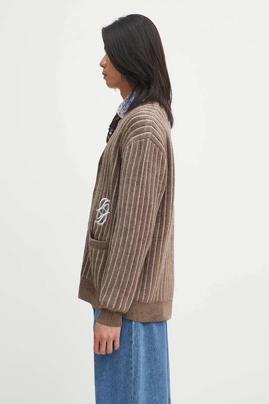 Drôle de Monsieur kardigan z dodatkiem wełny Le Cardigan Monogramme I.CA159.VI024 brązowy AW25