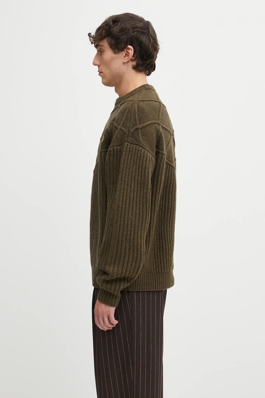Drôle de Monsieur sweter wełniany La Maille Monogramme I.PO180.WO018 zielony AW25
