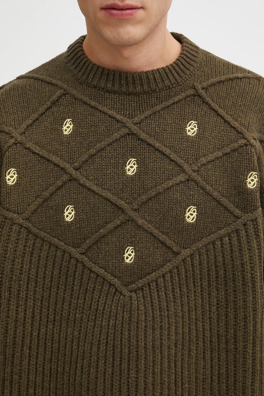 Drôle de Monsieur sweter wełniany La Maille Monogramme zielony I.PO180.WO018