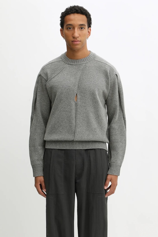 Axel Arigato sweter z dodatkiem wełny Stitch paneled okrągły szary A3401001