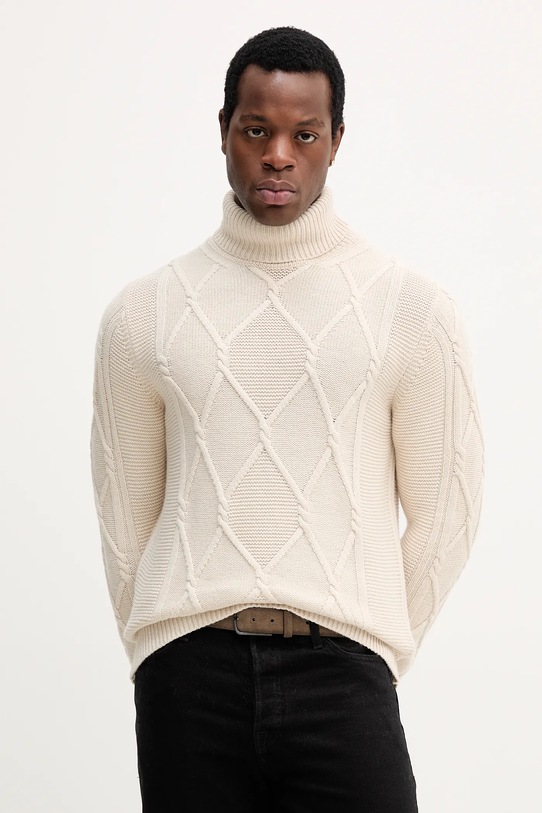 Joop! sweter z wełną średniej grubości beżowy 30047360