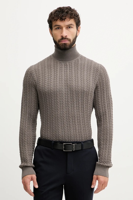 Joop! sweter z dodatkiem wełny średniej grubości brązowy 30047372