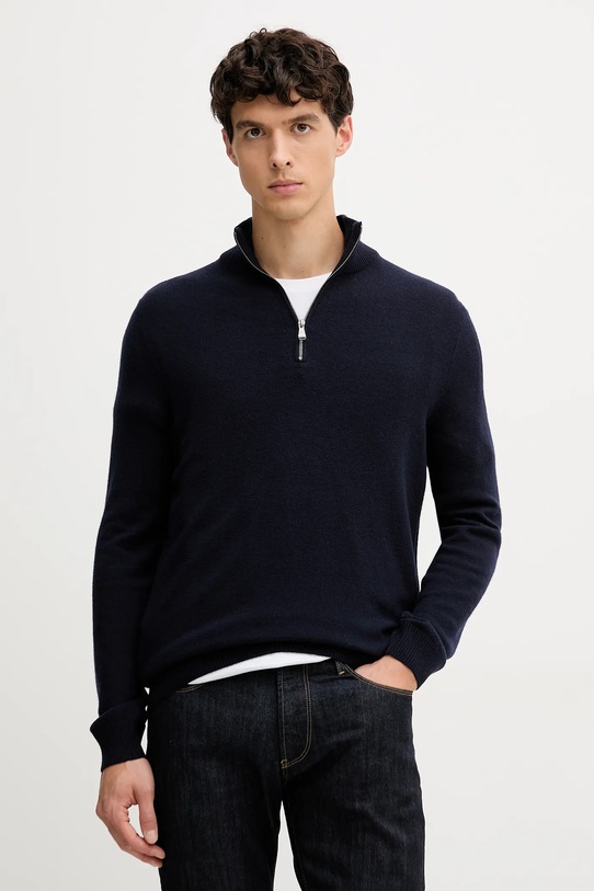 Joop! sweter z dodatkiem wełny zapinany granatowy 30048172