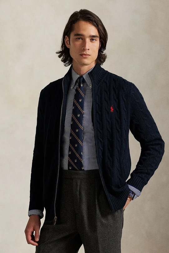 Bavlněný svetr Polo Ralph Lauren polorolák námořnická modř 710899975