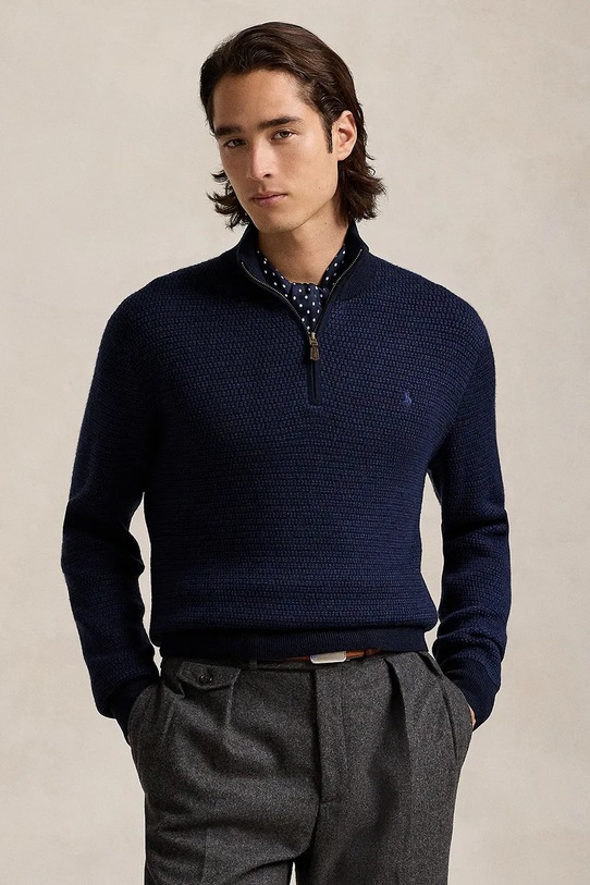 Polo Ralph Lauren sweter wełniany wełna granatowy 710948865