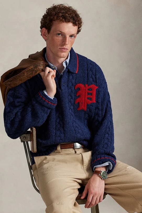 Πουλόβερ με προσθήκη μαλλιού Polo Ralph Lauren 710978087 σκούρο μπλε