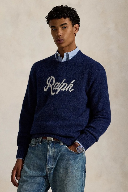 Πουλόβερ με προσθήκη μαλλιού Polo Ralph Lauren λεπτό σκούρο μπλε 710979098