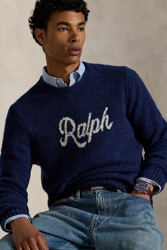 Πουλόβερ με προσθήκη μαλλιού Polo Ralph Lauren 710979098 σκούρο μπλε