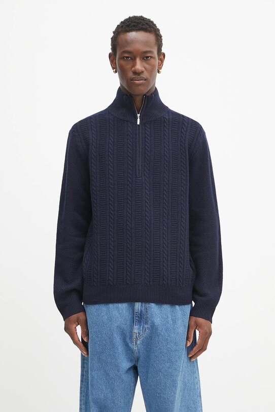 A.P.C. sweter wełniany Pull Theo wełna granatowy WVBCZ.H23416