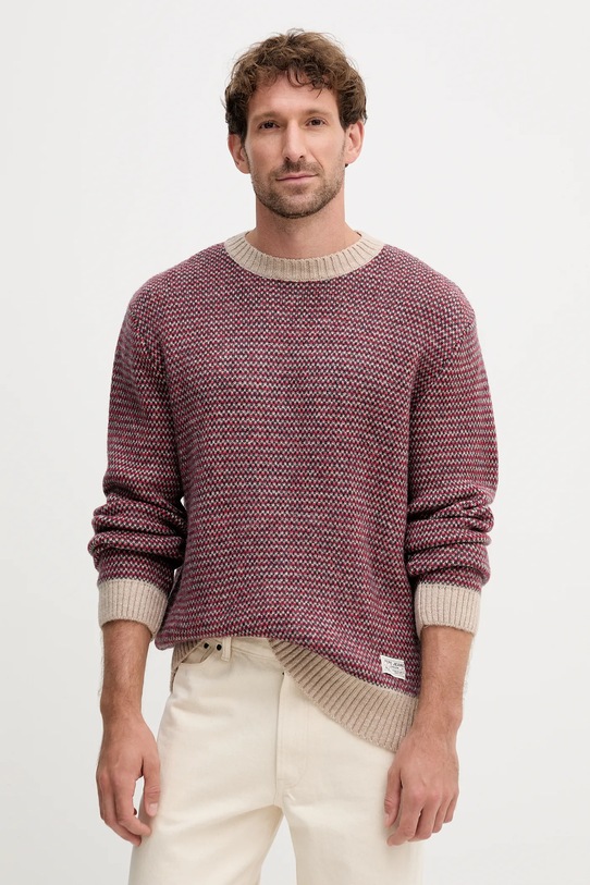 Pepe Jeans sweter z domieszką wełny okrągły bordowy PM7000017