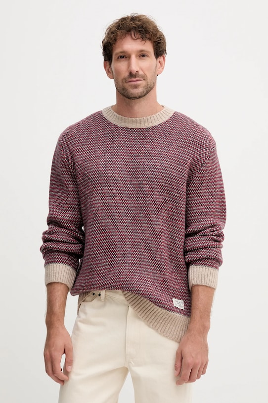 Pepe Jeans sweter z domieszką wełny okrągły bordowy PM7000017